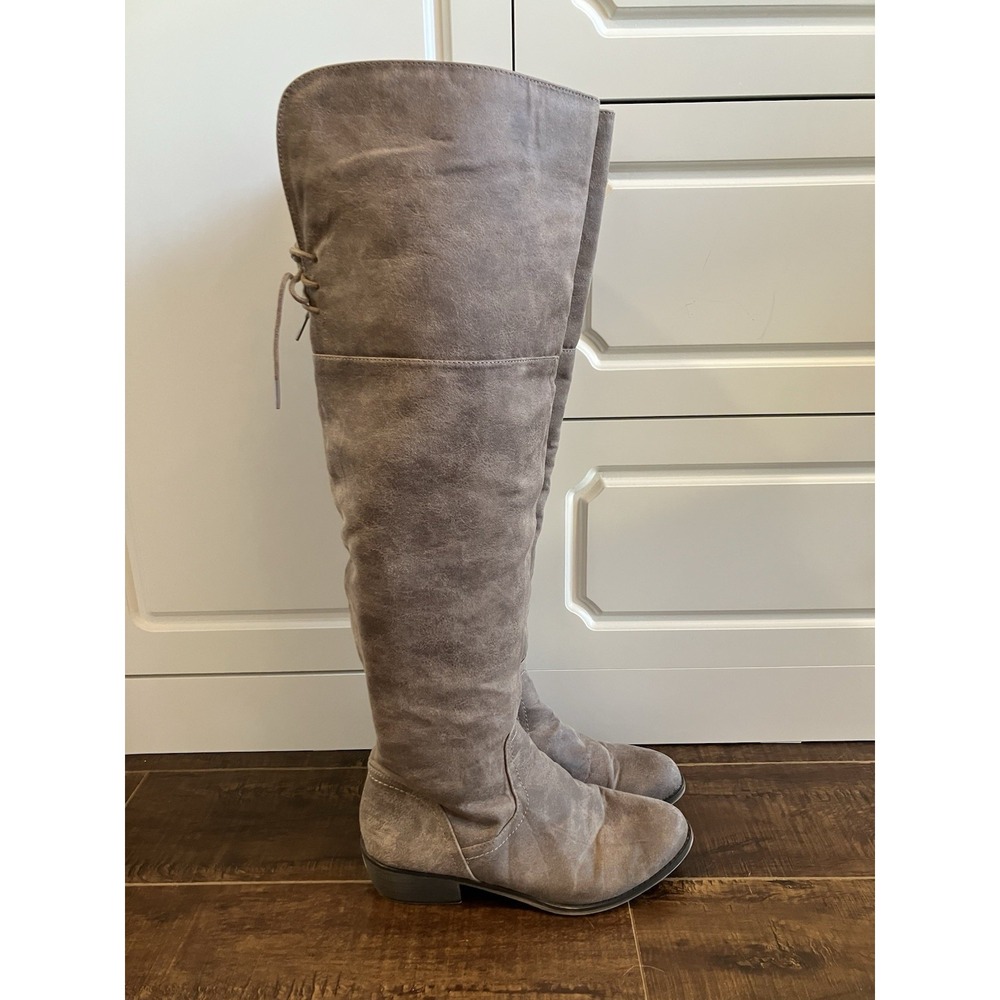 Rampage RAM TANTO Over The Knee Boots 8M Taupe Lace Back Riding Flat
